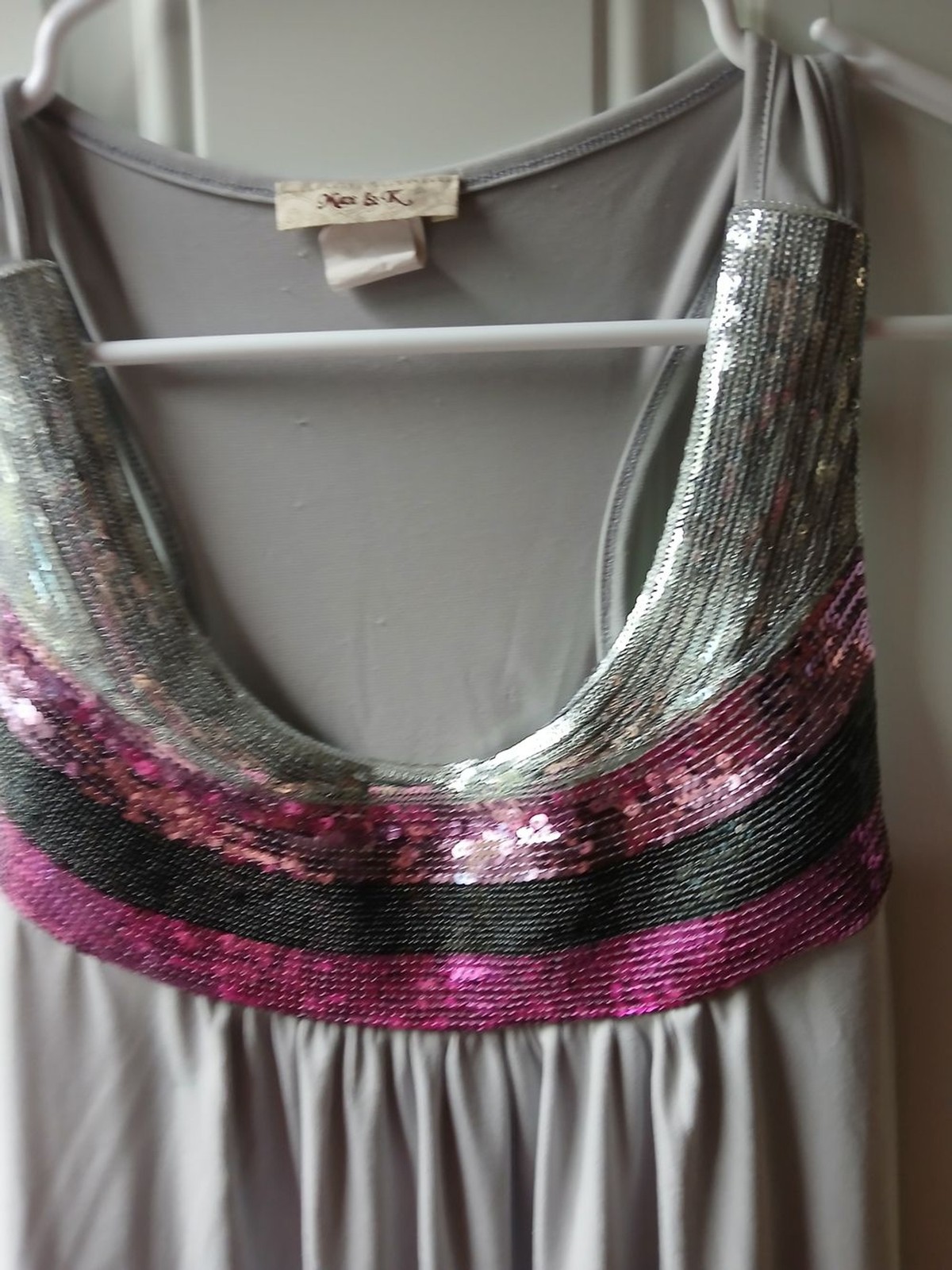 Sequin-Trim Grey Tank Top by