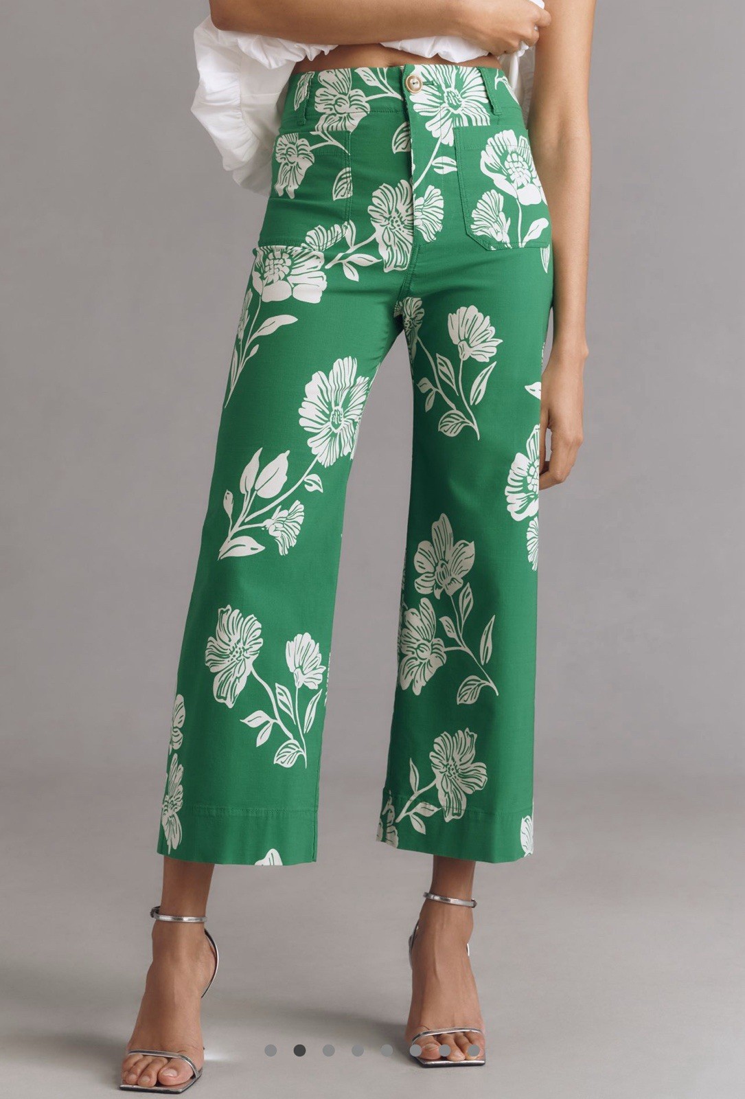 Sz 20W Anthropologie Maeve Colette Crop Wide-Leg Pant Green Floral Magic Fabric