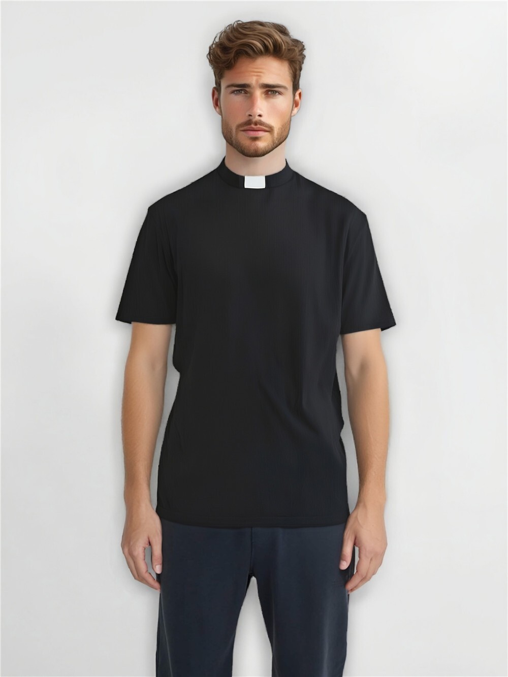 Clergy Shirt Priest Vicar T Shirt Pastor Shirts with Clerical Tab Collar