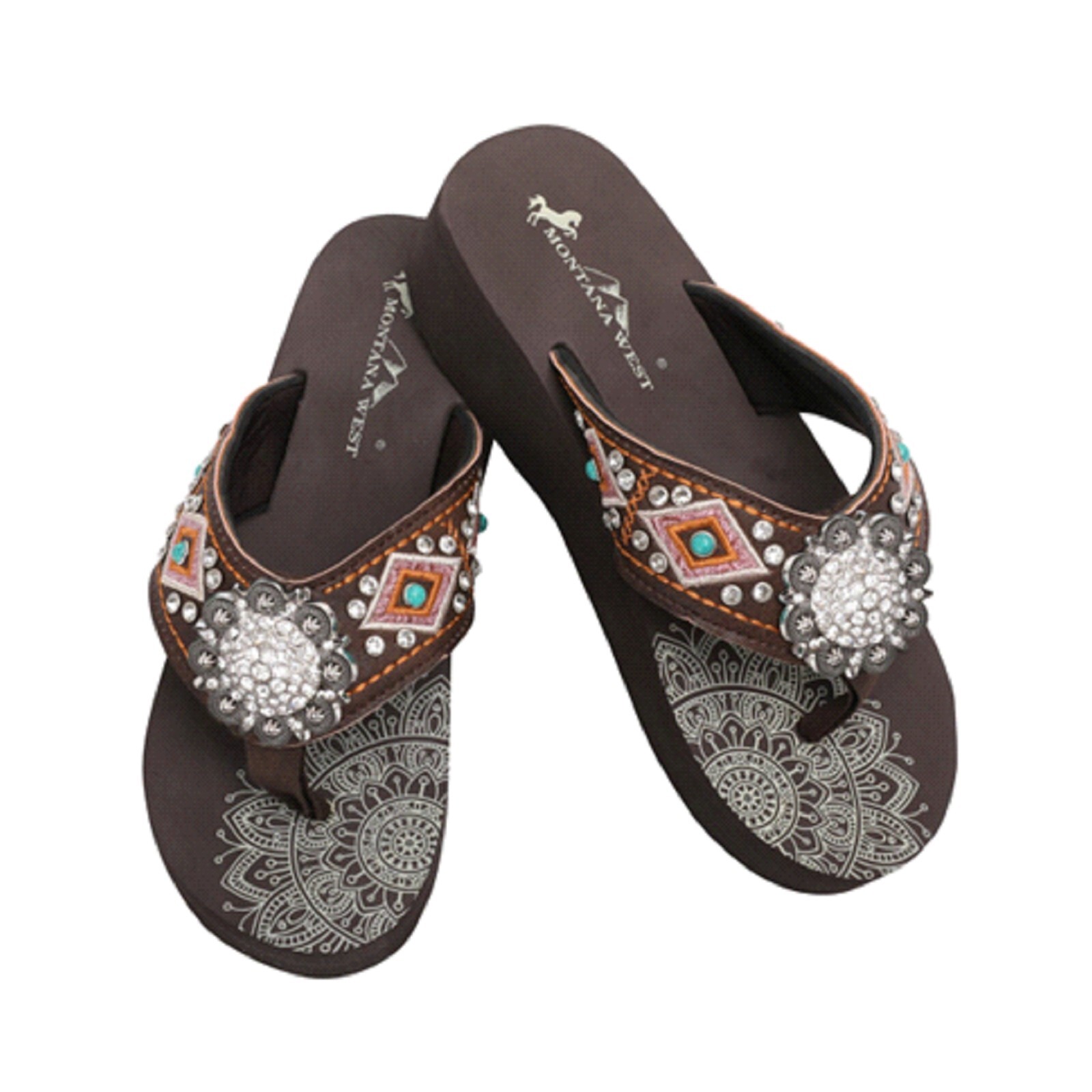 Montana West Women’s Platform Flip Flops Pink/Brown & Rhinestone Conch- NIB