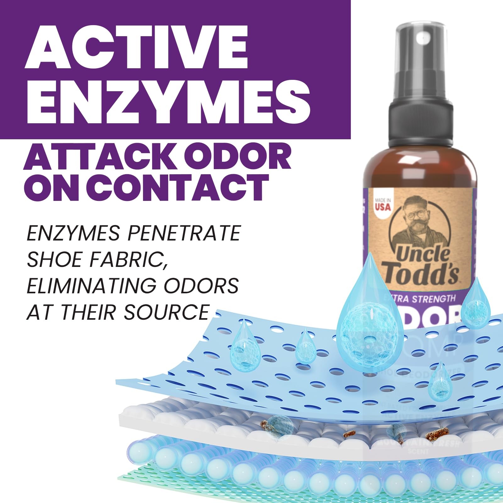 Uncle Todd’s Shoe Deodorizer Spray Powerful Enzyme Formula Midnight Rain
