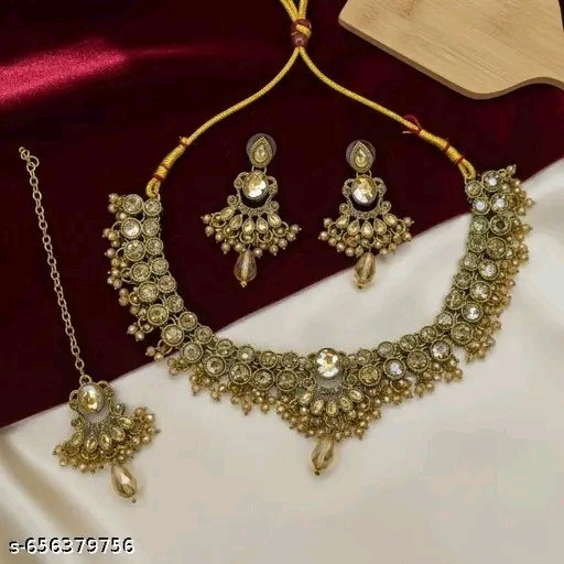 Indian Bollywood Gold Plated Kundan Choker Bridal Necklace Earrings Jewelry Set