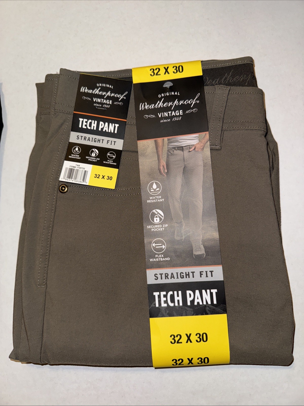 WEATHERPROOF ORIGINAL VINTAGE MEN’S TECH PANTS, WATER RESISTANT, FLEX WAISTBAND