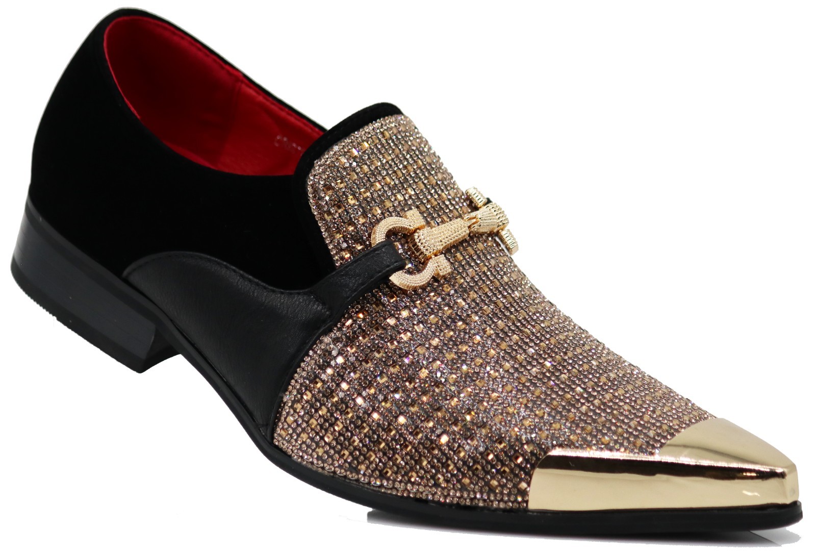 Men’s Gold Rhinestone Dress Shoes Sparkly Glitter Loafers Prom Wedding Party Tux