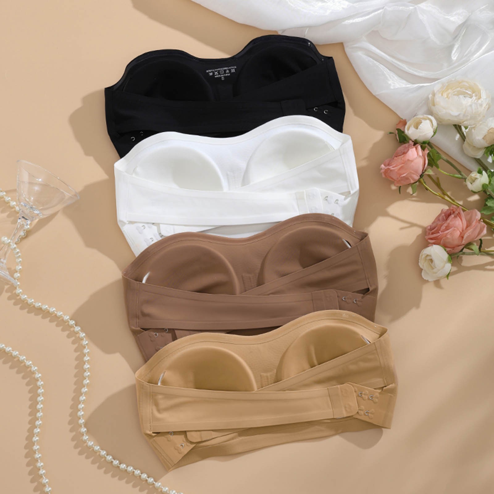 Women’s Stretchy Bandeau Top Wireless Seamless Comfort Padded Strapless Bra