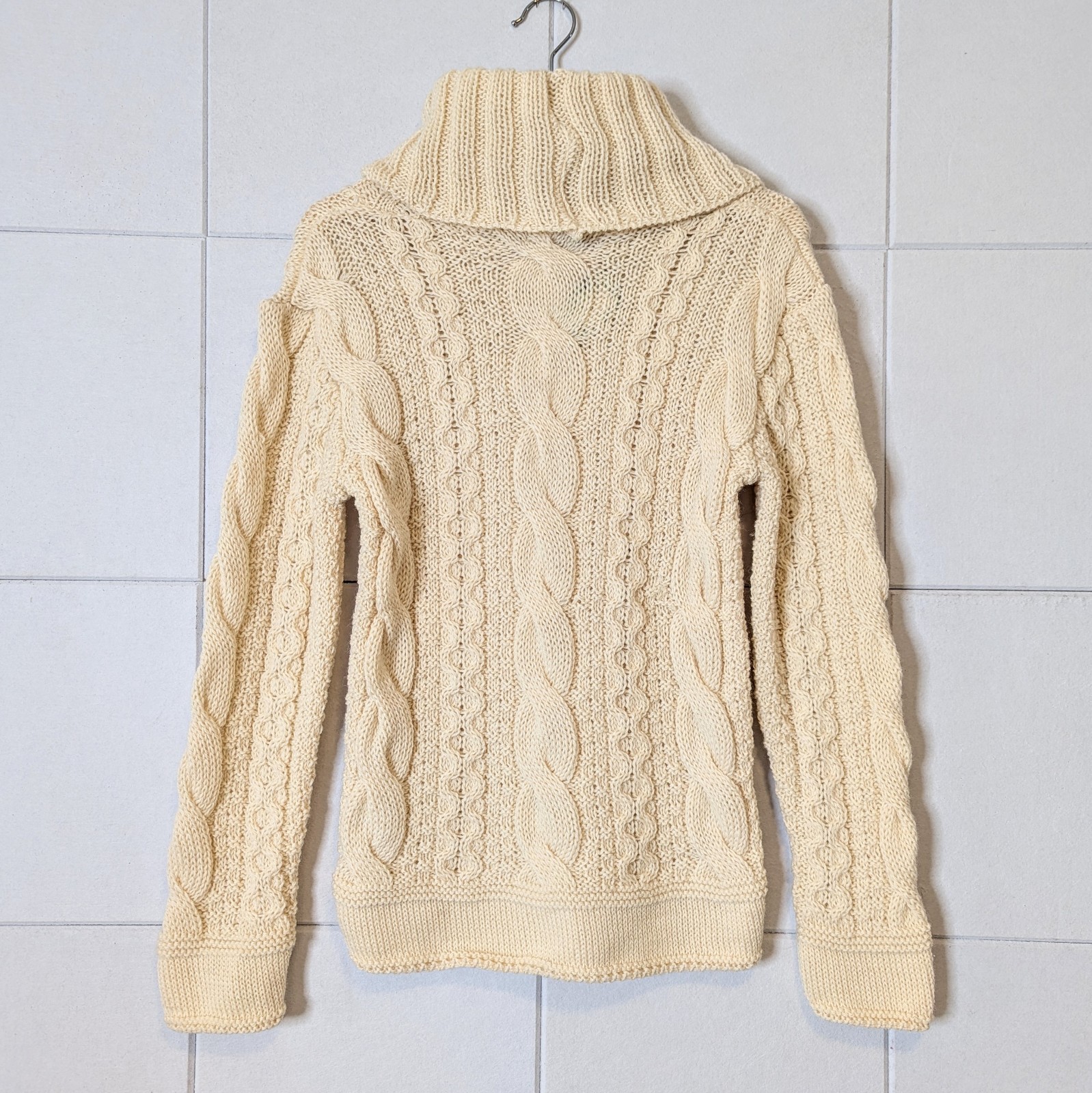NWT Highland 100% British Wool Turtleneck Aran Fisherman Sweater Sz S