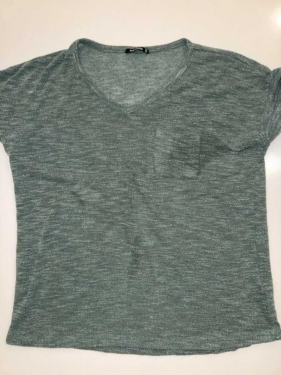 Women’s Green Solid Knit V-Neck Cap Sleeve Pocket Lightweight Pullover Top M