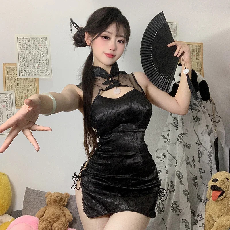Robe Qipao Chinoise Pour Femme, Lingerie Sexy, Bandage À Fente Haute, Uniforme C