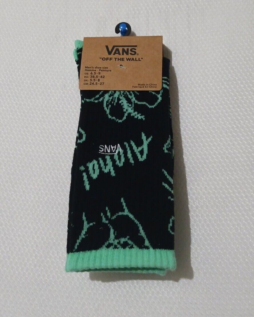 NWT Men’s Vans Aloha Designs ONE PAIR Sock Shoe Black/Turq Size 6.5 – 9