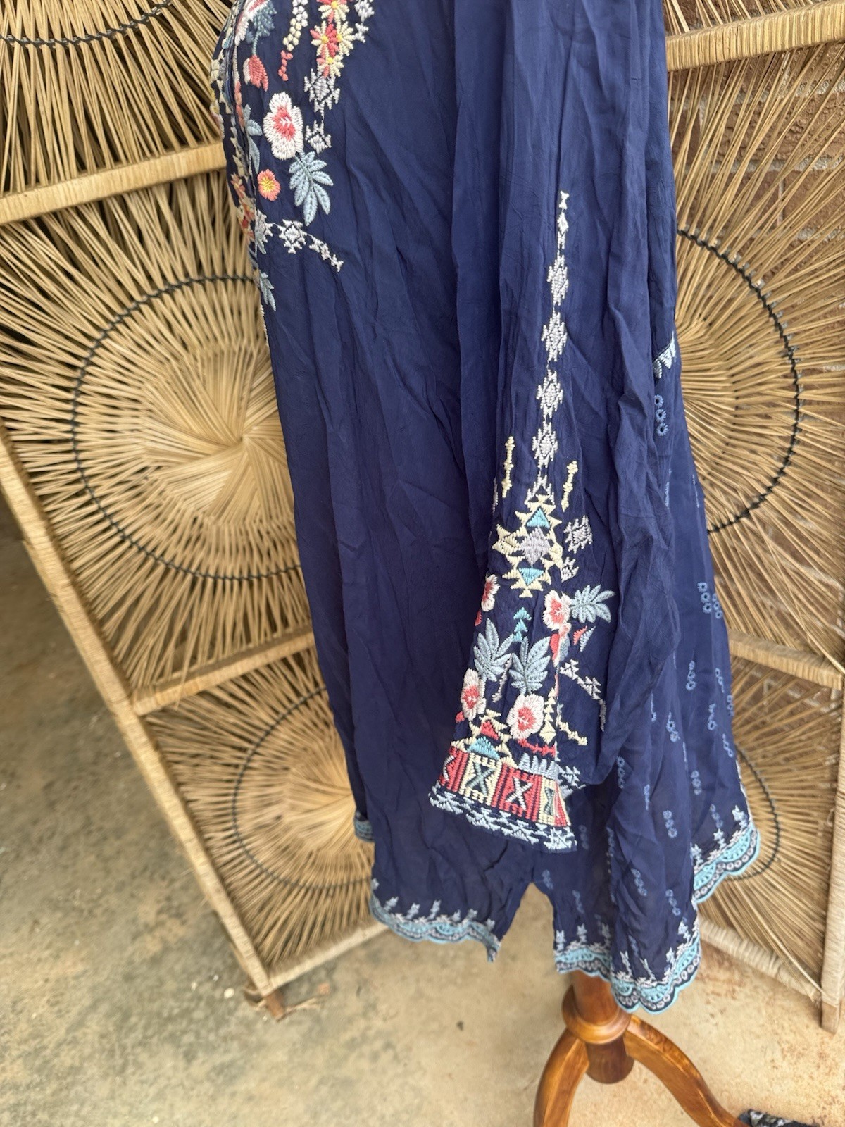 Johnny Was Womans 3X Tunic Blouse Embroidered Boho Floral Peasant Festival Blue