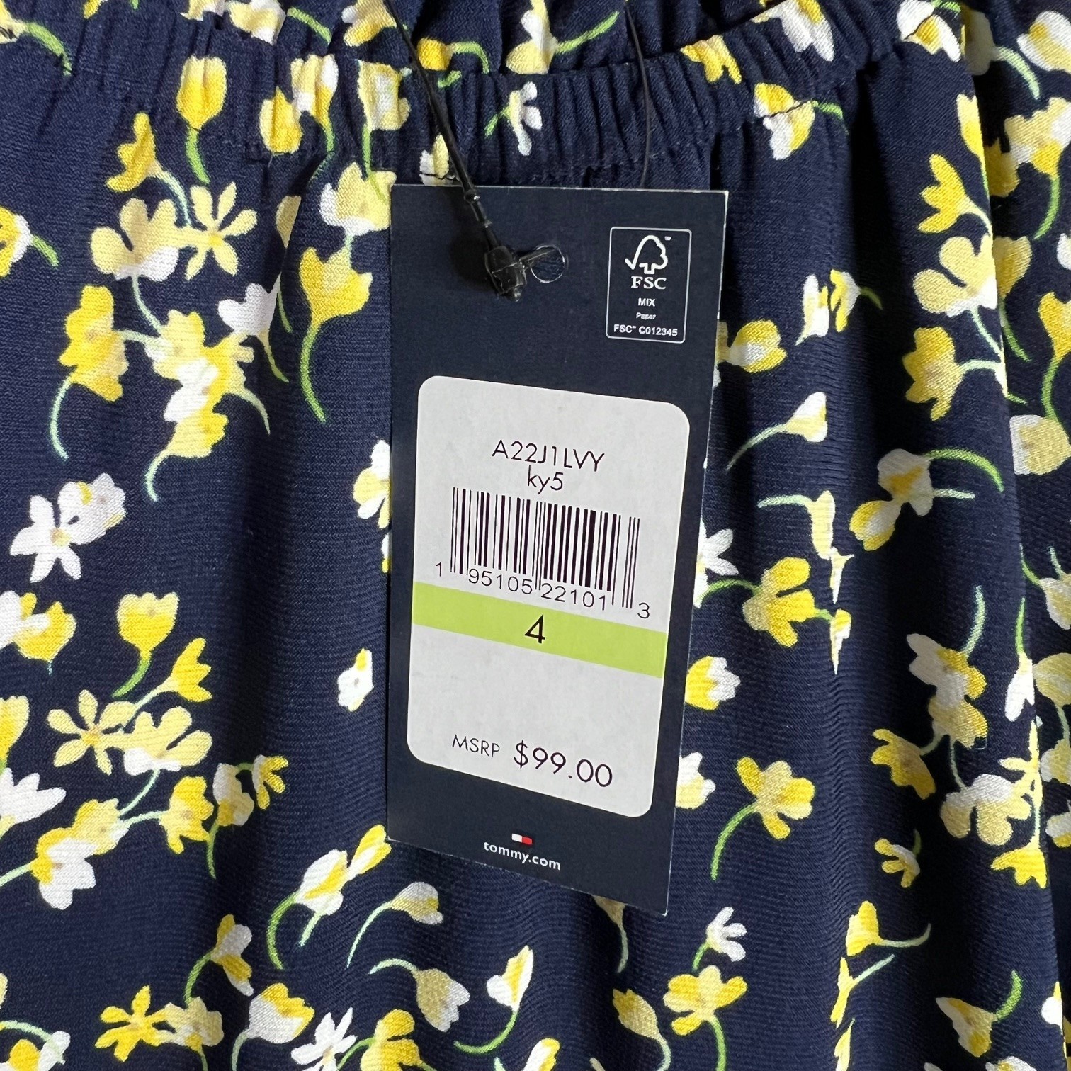 Tommy Hilfiger Shift Dress 4 Blue Yellow Floral Feminine Ruffle Neck Sundress