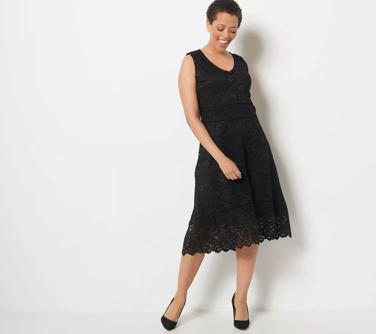 NWT ISAAC MIZRAHI LIVE! PETITE SLEVELESS LACE DRESS, BLACK, 2XP