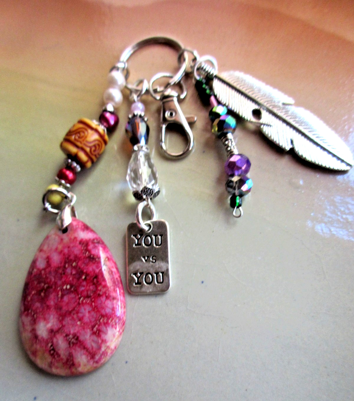 Positive Affirmation, Nipomo Key Ring, Purse Zipper, Pull & Clip 8.5 inches