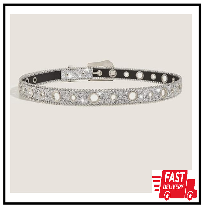 Women Men Rhinestone Belt Western Cowgirl Cowboy Bling Studded Leather