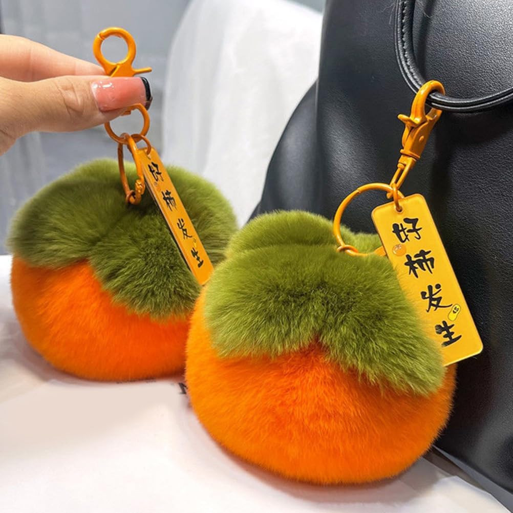Plush Persimmon Keychain 3.93In Soft Fuzzy Fruit Charm Backpack Accessory Lightw