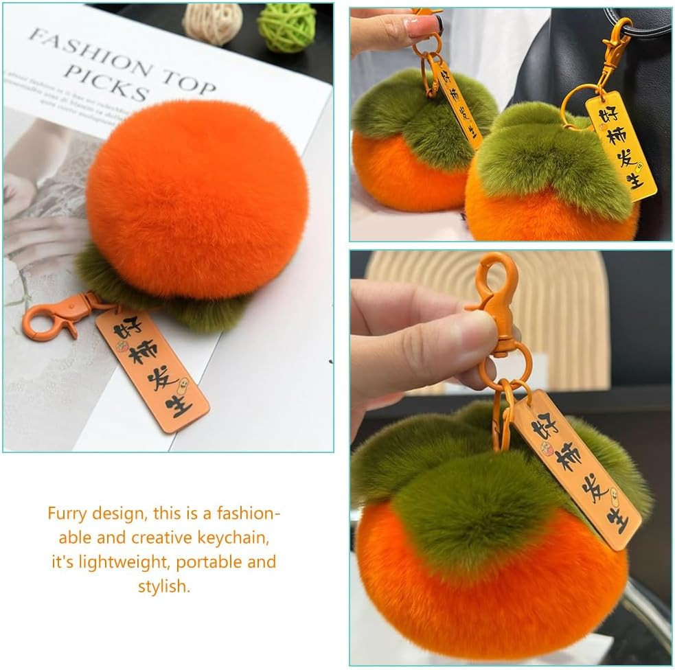 Plush Persimmon Keychain 3.93In Soft Fuzzy Fruit Charm Backpack Accessory Lightw