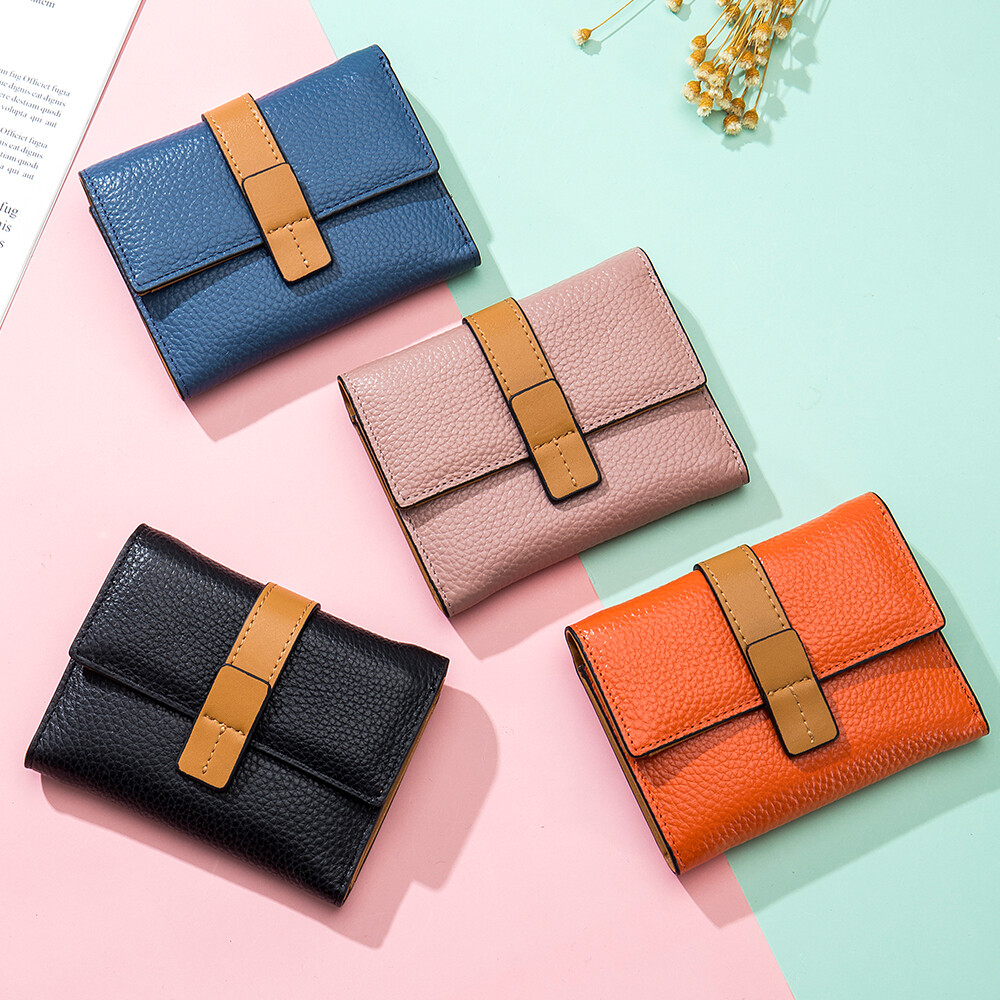 Women Trifold RFID Blocking Leather Clutch Wallet Hasp Card Holder Mini Handbag
