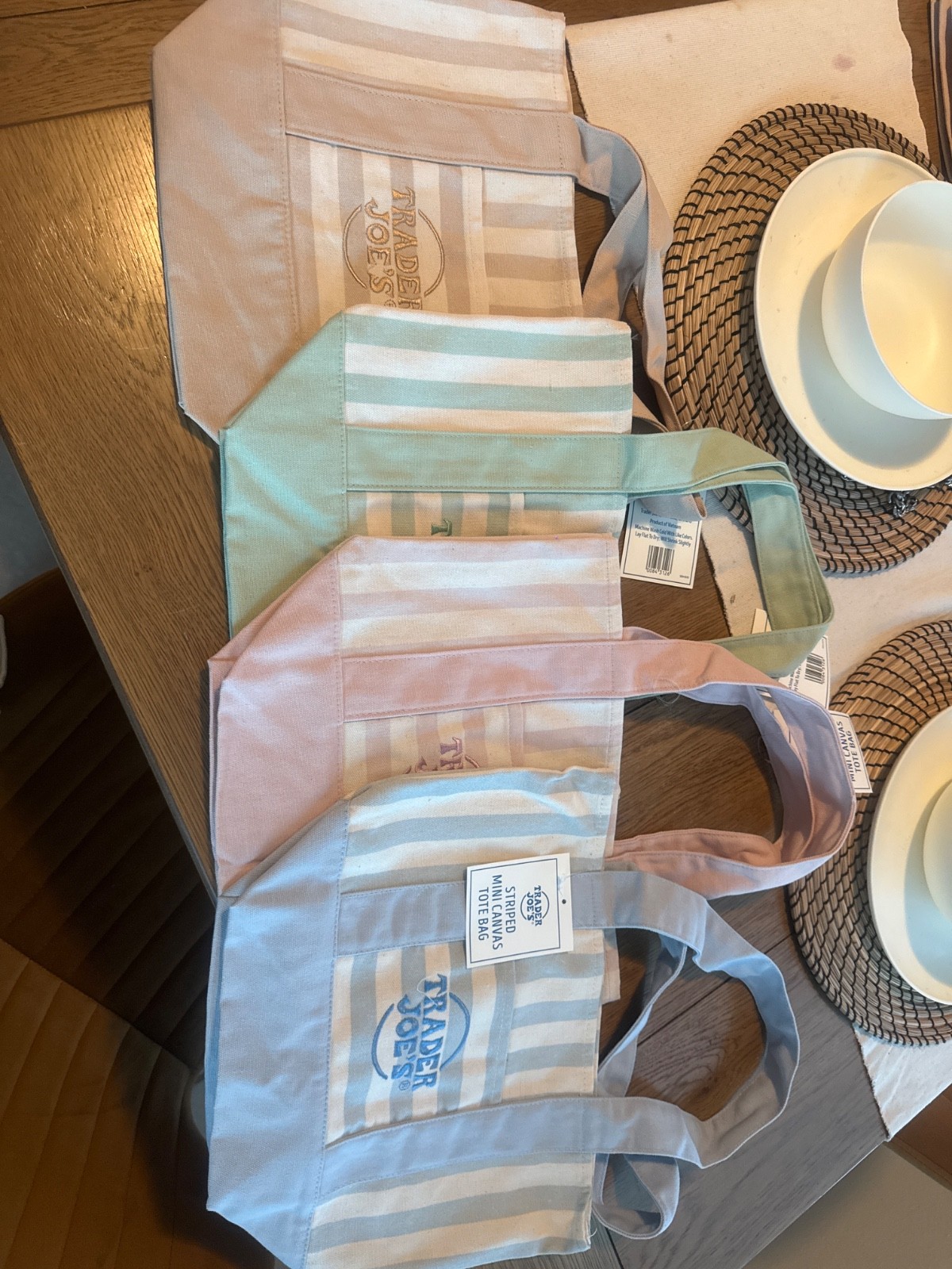 Trader Joe’s Striped Pastel Mini Canvas Tote Bags 2026 Limited Edition Set Of 4