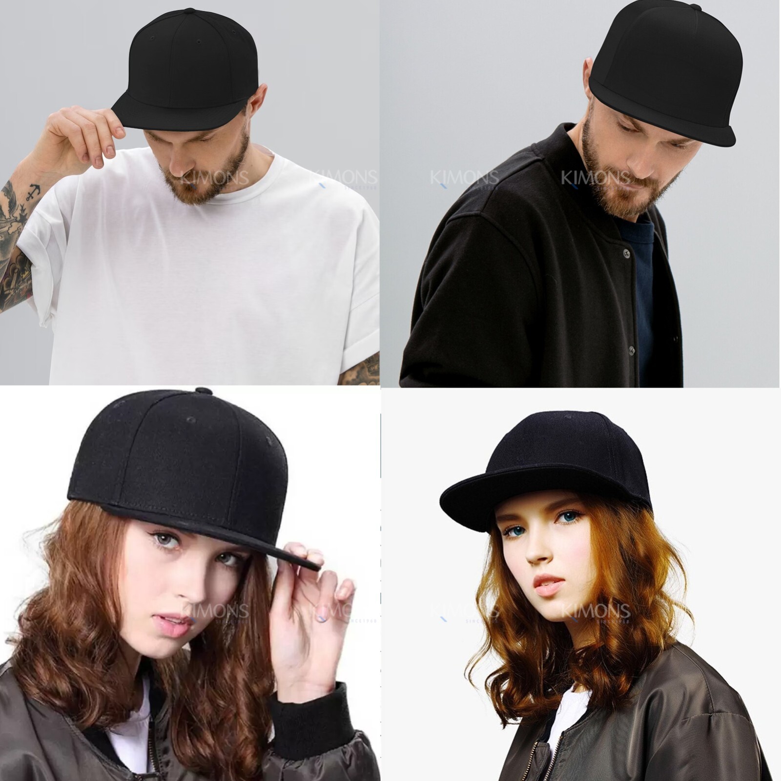 Premium Solid Fitted Baseball Cap Hat Blank Plain Flat Bill 9-Sizes Trucker