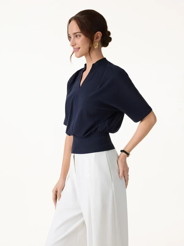 SALE! OGL MOVE Stand Collar V Neck Short Sleeve Top Casual Women No Import Fee