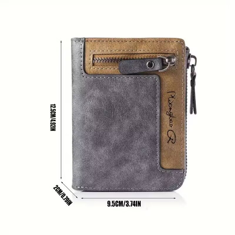Men Retro Wallet Multifunction PU Leather Zipper Wallet Durable Gift