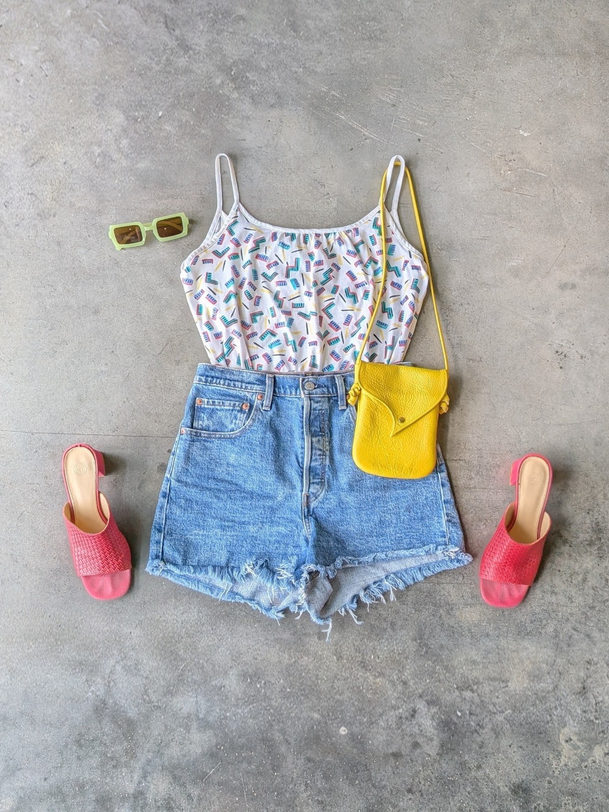 Vintage 80s Colorful Geometric Memphis Design Pattern Cami Tank large