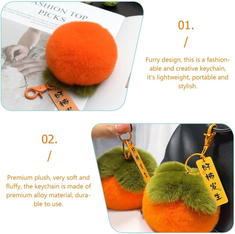 Plush Persimmon Keychain 3.93In Soft Fuzzy Fruit Charm Backpack Accessory Lightw