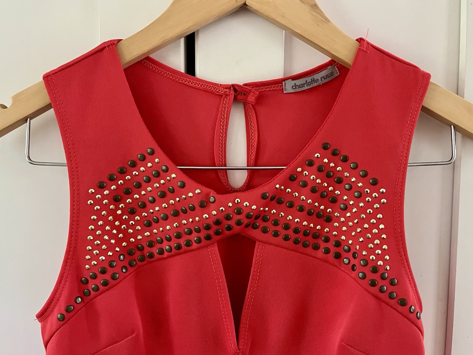 Charlotte Russe Red Peplum Top Studded Y2K Keyhole Neck Size Unknown