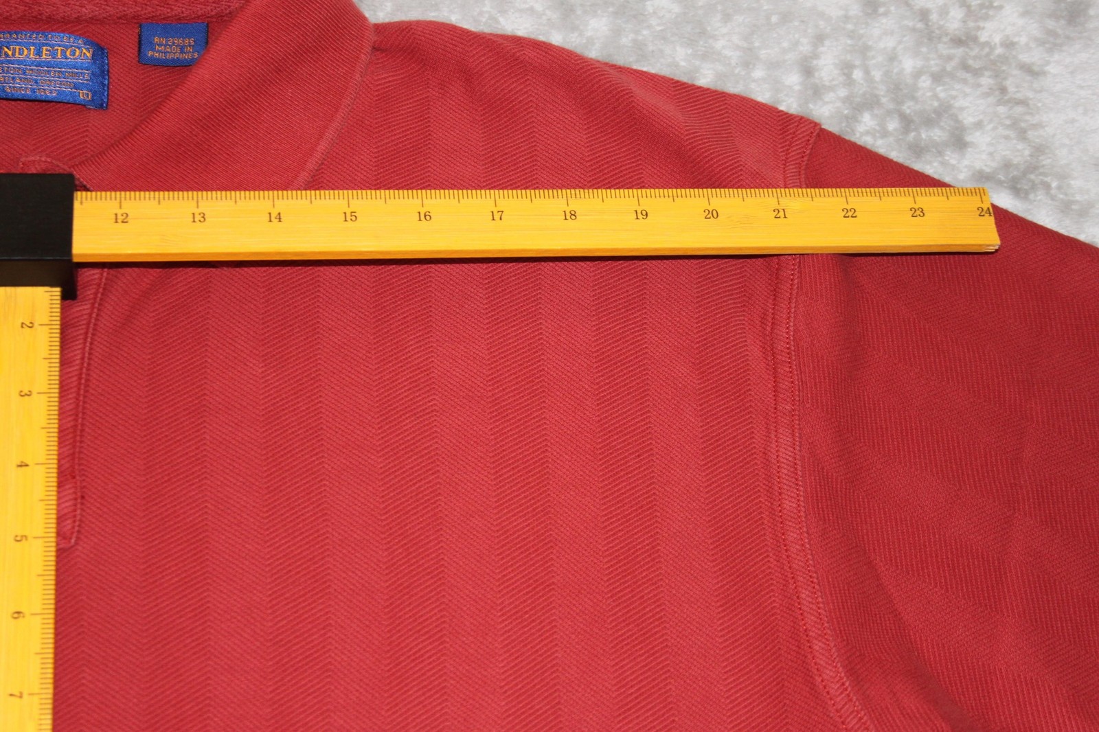 Pendleton Polo Shirt Mens L Red 100% Cotton Herringbone Breathable Easy Care