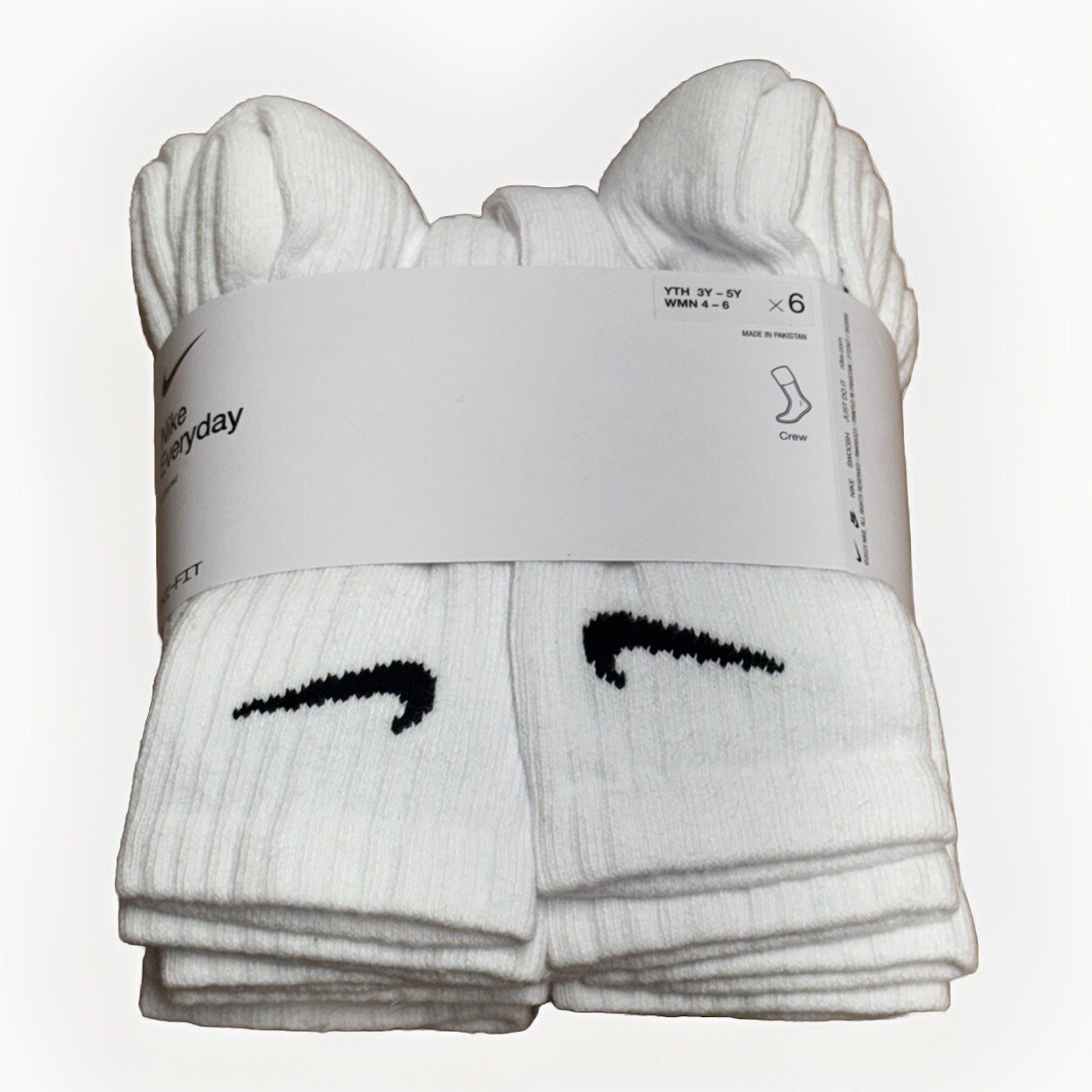 AUTHENTIC Nike Women’s Everyday Training Crew Socks 6-PAIRS WHITE SMALL 4-6