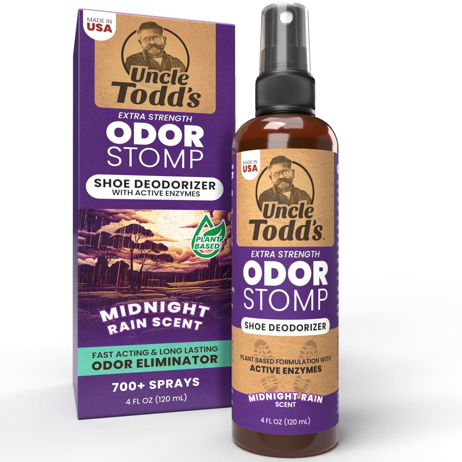 Uncle Todd’s Shoe Deodorizer Spray Powerful Enzyme Formula Midnight Rain