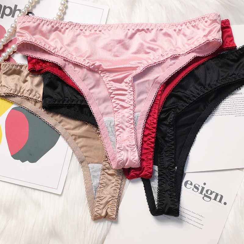 4 Pack Lot Sexy Womens Satin Panties Thongs Briefs Bikinis Underwear Lingeries