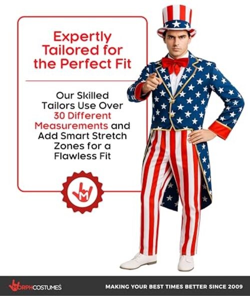 Uncle Sam Costume Adult, American Flag Suit Men, Uncle Sam Halloween Medium