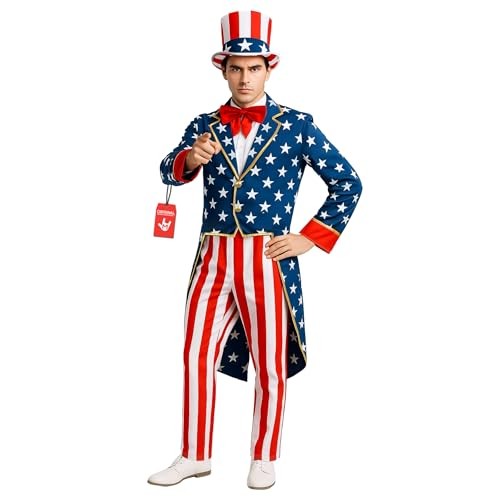 Uncle Sam Costume Adult, American Flag Suit Men, Uncle Sam Halloween Medium