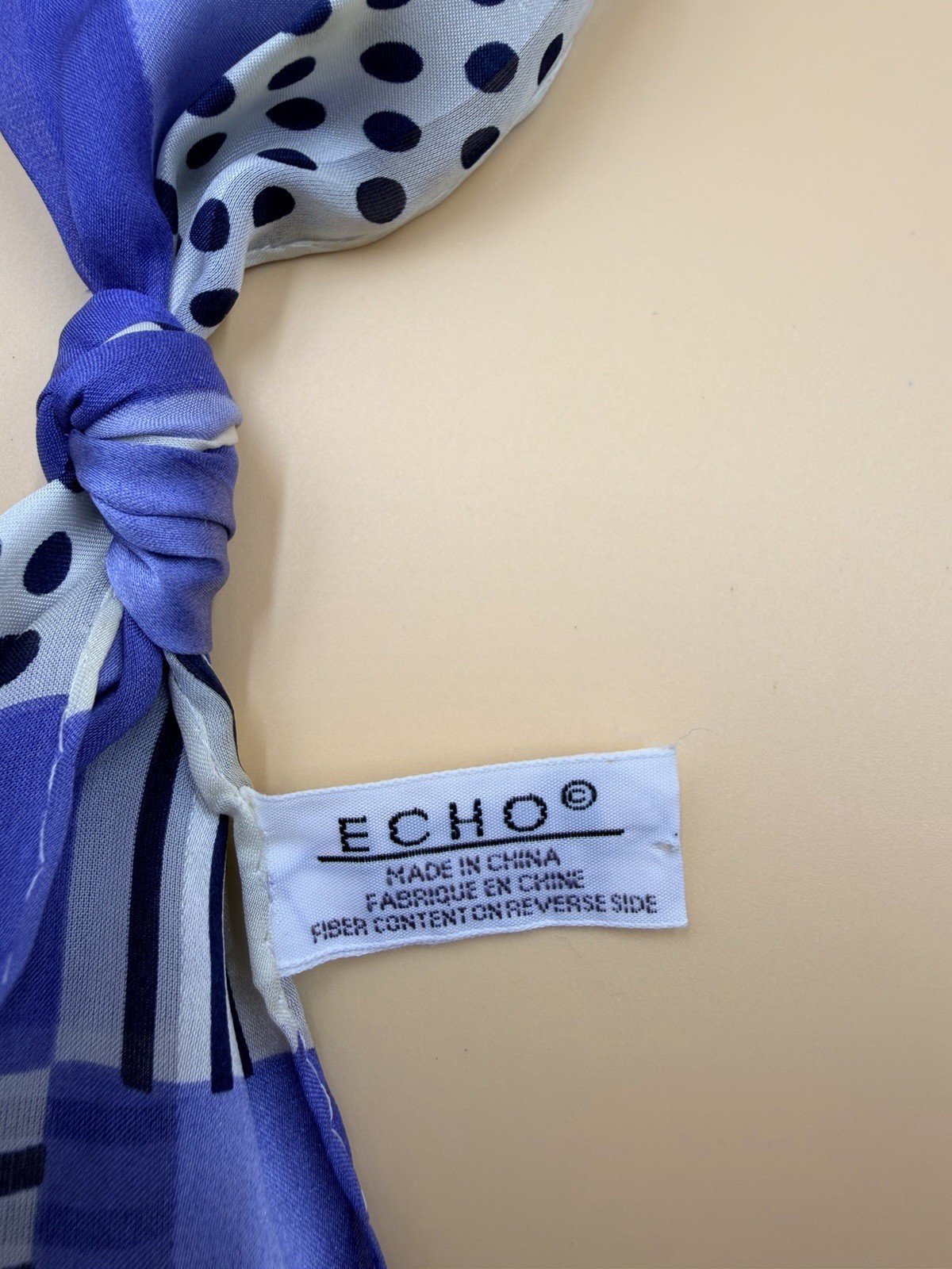 ECHO Silk Scarf Multifunctional Dot Black Blue about 60” Long