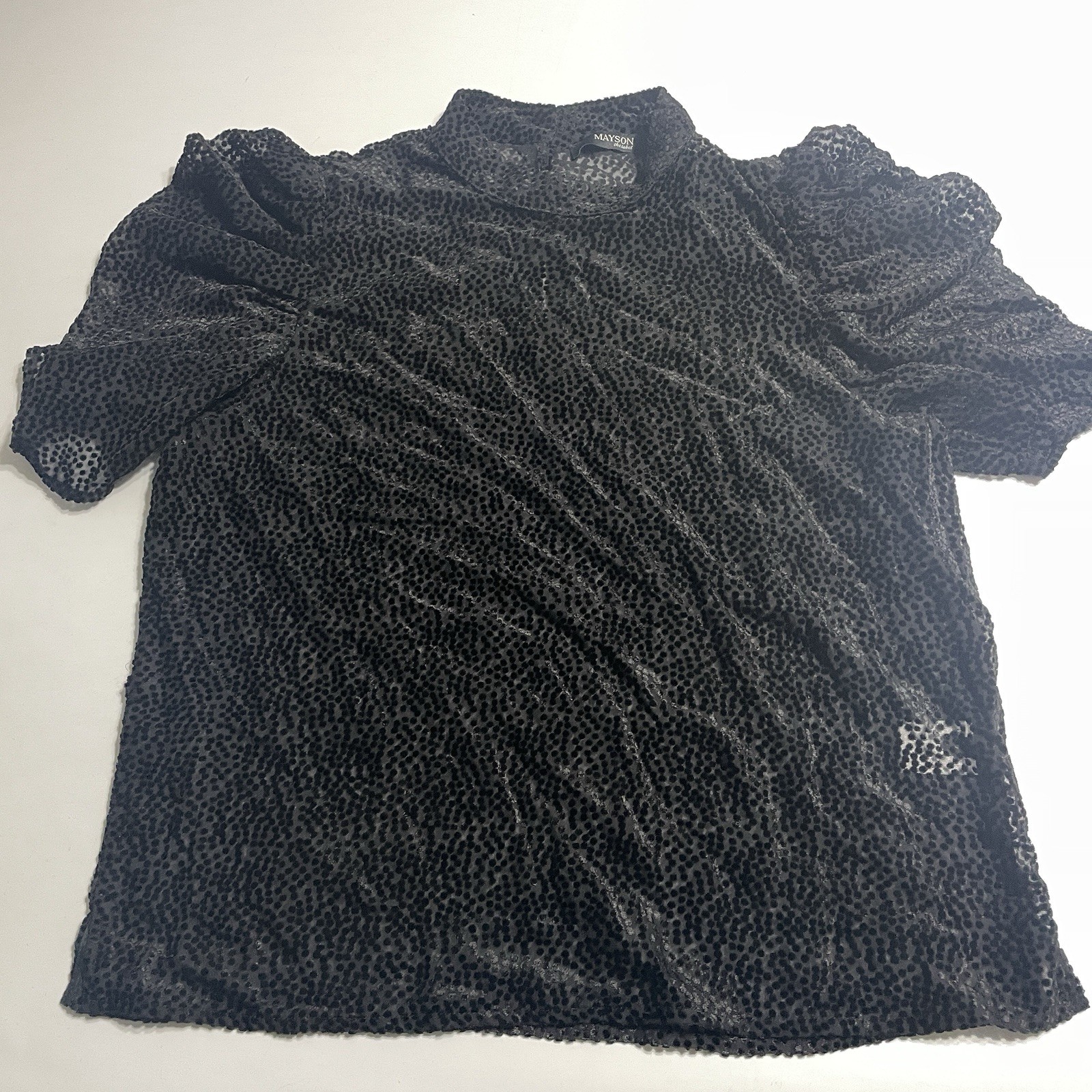 Mayson the Label womens black Short sleeve Blouse Shirt Top Nylon sheer Sz M