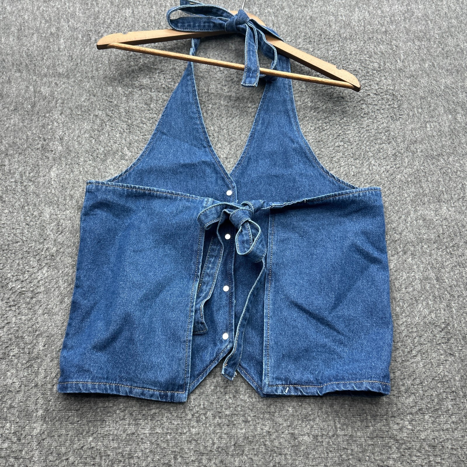 Lioness Denim Halter Vest Shirt Womens XXS Blue 100% Cotton Tie Western Cowgirl