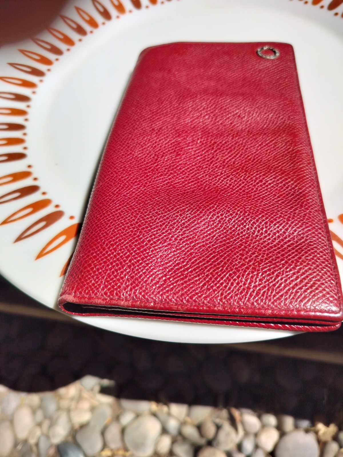 BVLGARI Red Leather Authentic Circle Logo Bi-fold Long Wallet W18×H11cm/4″X7″
