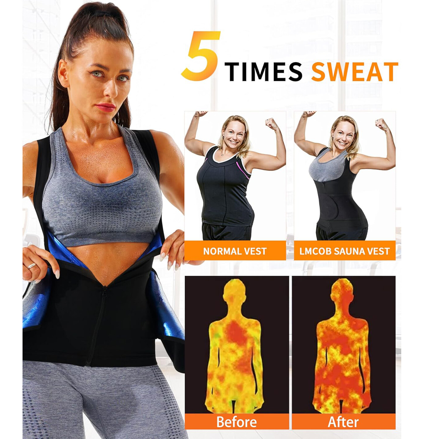 Women Sauna Suits Shirt Weight Loss Waist Trainer Sweat Vest Workout Tank Top