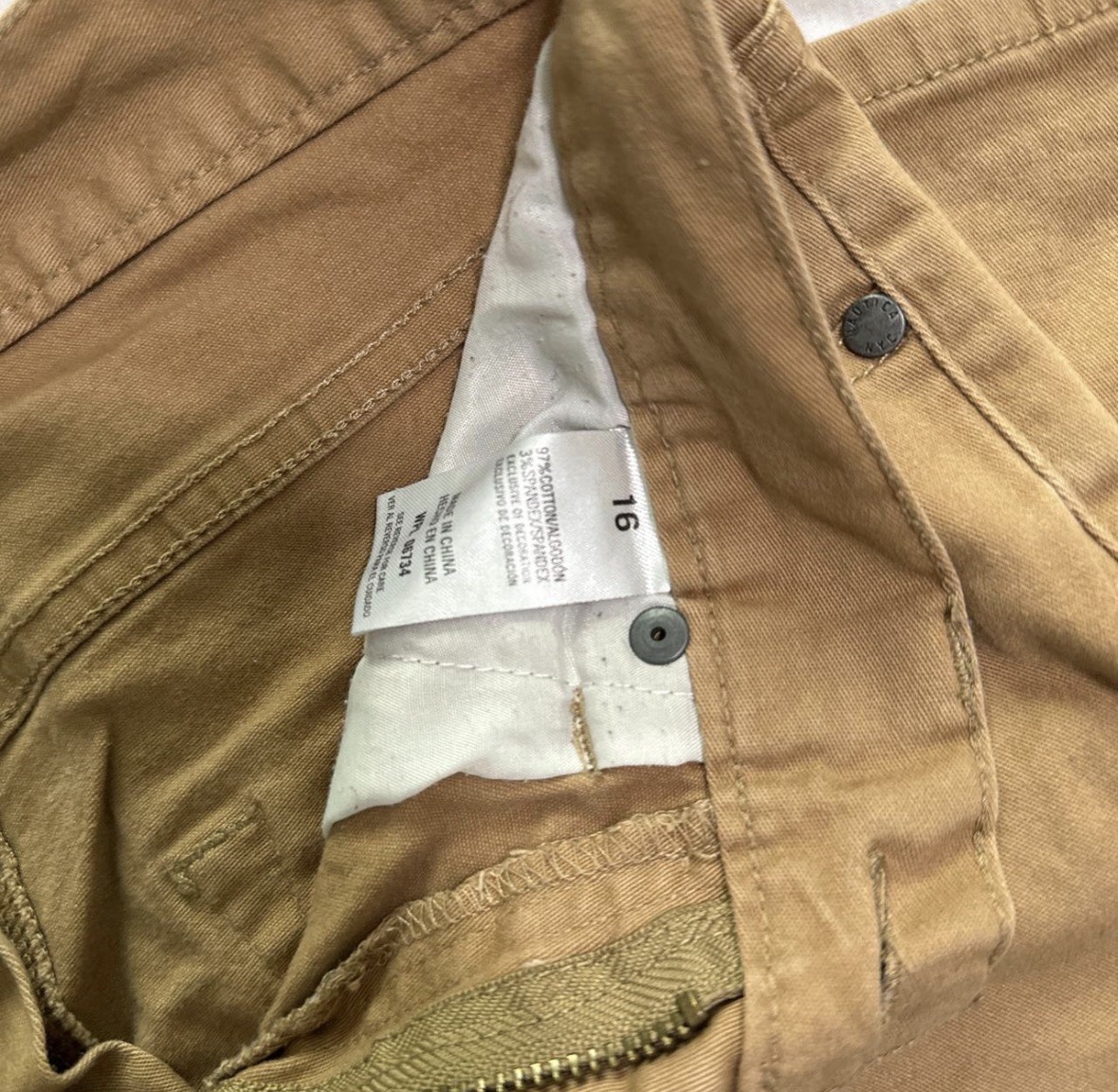 Nautica Brown Canvas Stretch Casual Pants Slim Fit Size 16/Size 2