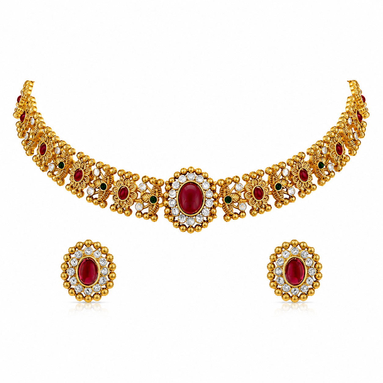 Indian Bollywood Gold Plated Kundan Choker Bridal Necklace Earrings Jewelry Set