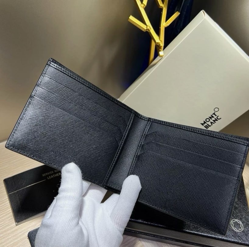 Bifold Wallet Montblanc Meisterstück 6cc Black Leather Card Holder Men