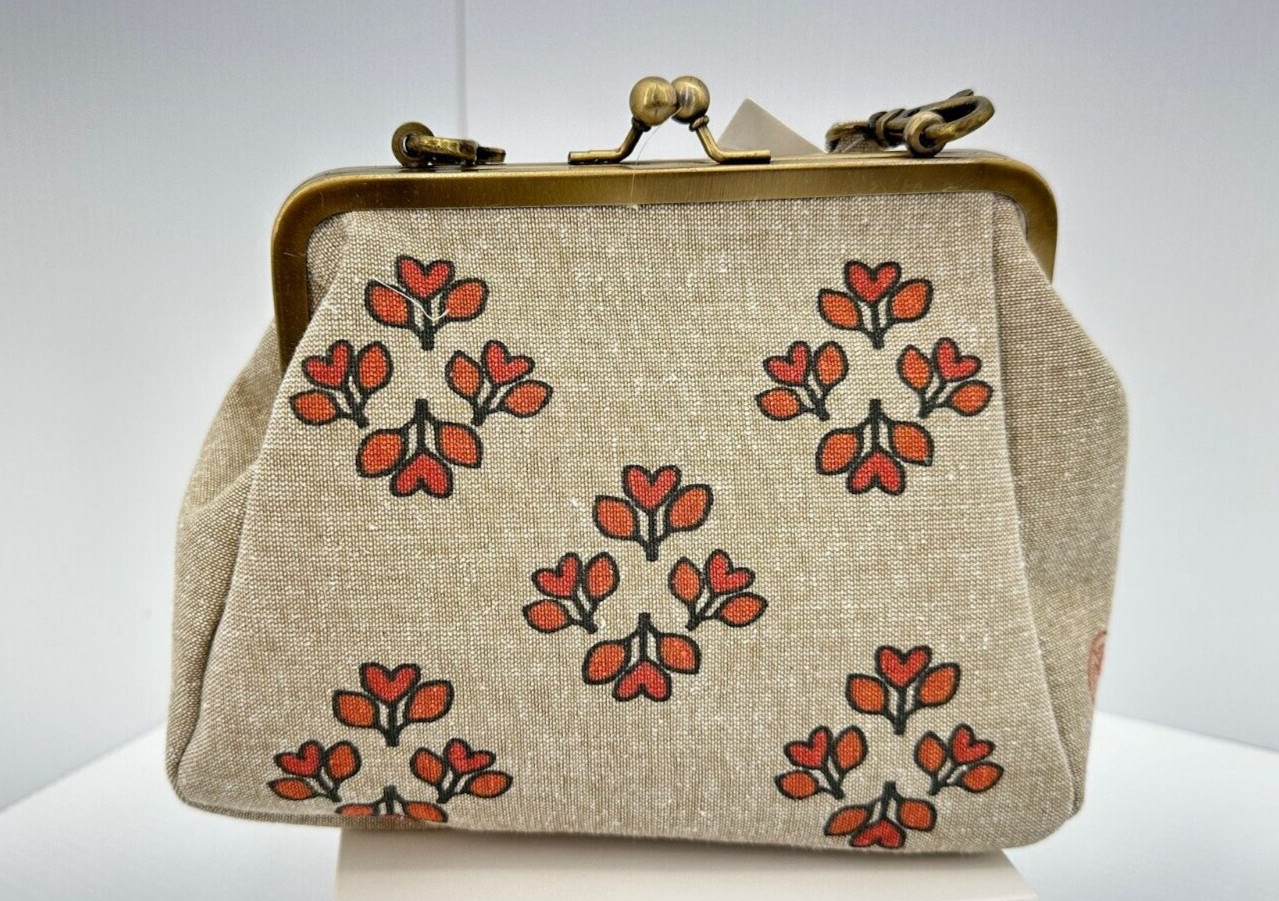 iYURA Eco Friendly Tan Gold Embroidered Baroque Leaf Fabric Frame Bag Box Set
