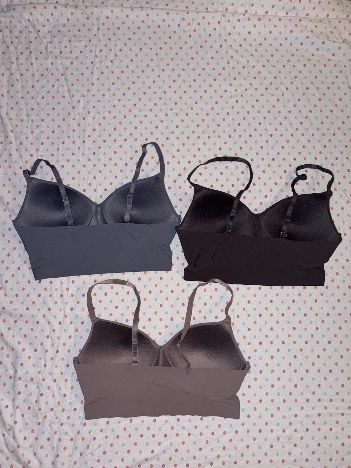 Danskin Intimates Seamless Wireless Bralette Set of 3 Blue Brown Taupe 34C