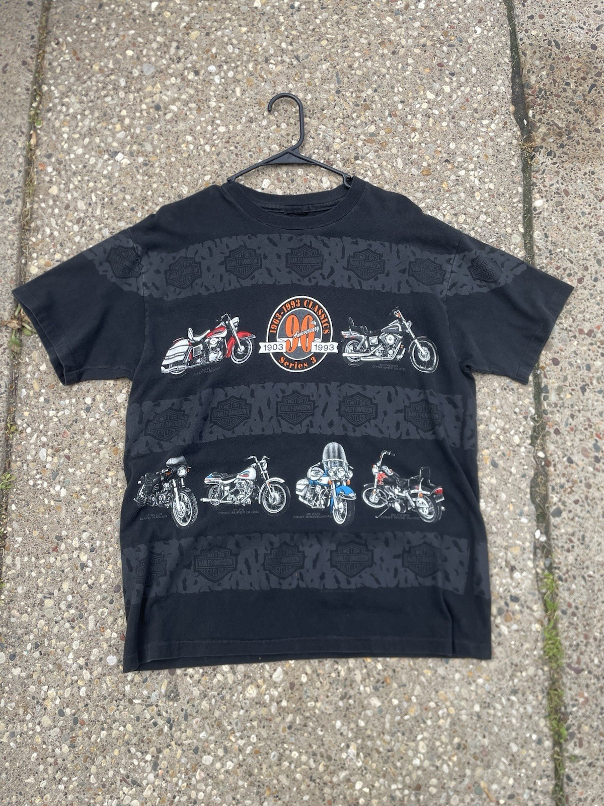 Vintage Harley-Davidson L Reunion 90 Years 1903~1993 T-Shirt All Over Graphic