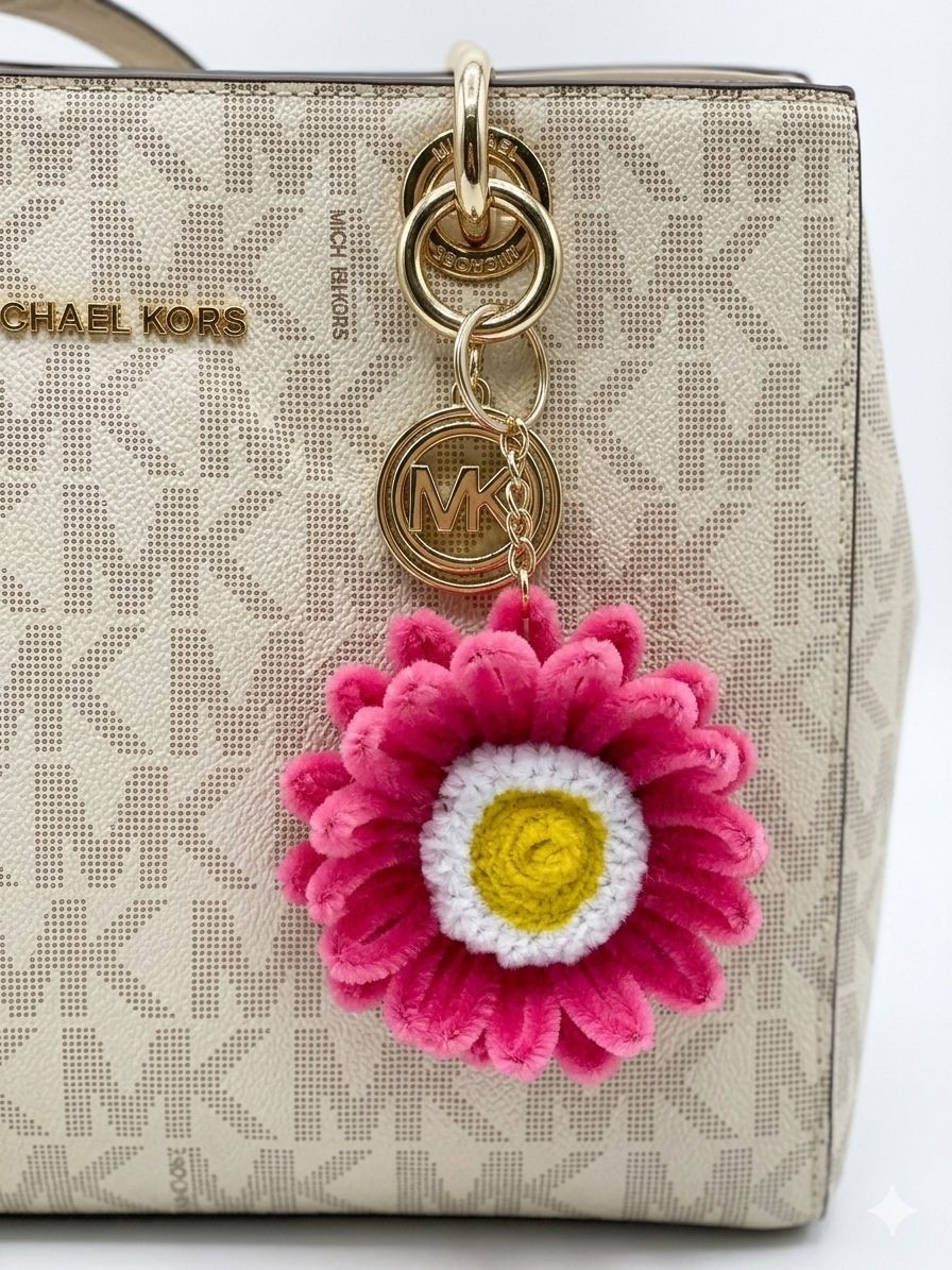 Handmade Chenille Flower Keychain Cute Floral Bag Charm Unique Gift Accessory