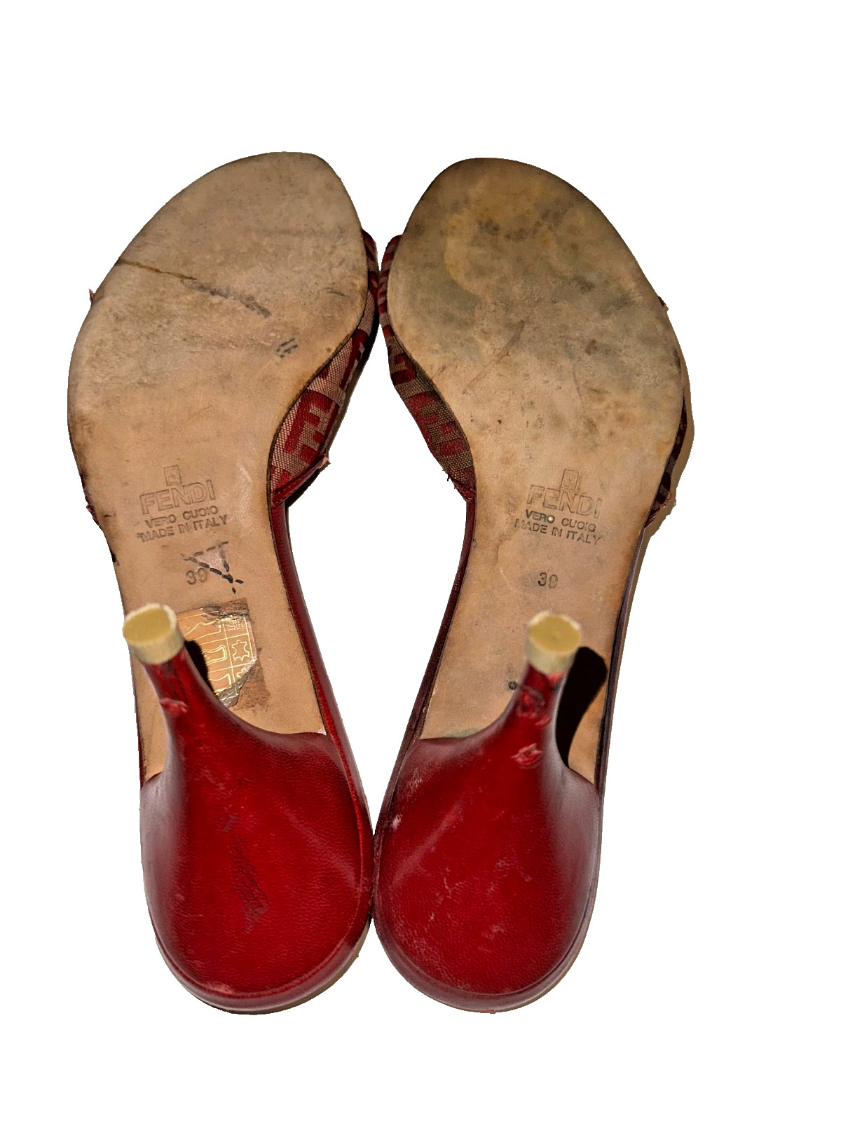 Fendi Red Monogram Zucca Canvas Mules Vintage Clogs Size 39