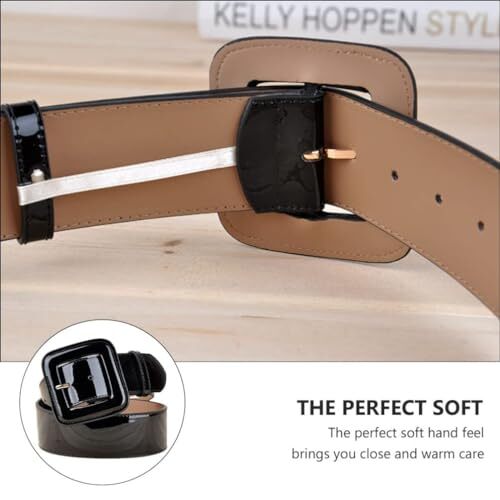 Black Patent Leather Belt Women: Retro Wide Black Belt with Square Buckle, Wide