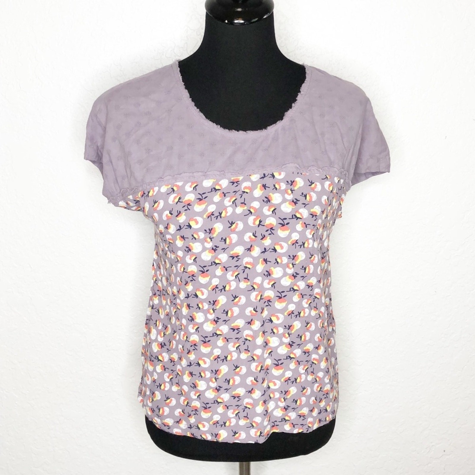 Boden light purple cotton floral print knit top size 4