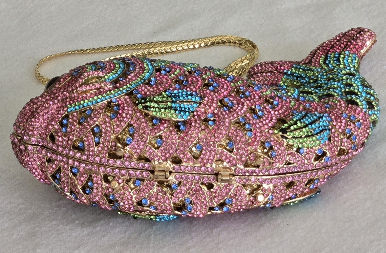 Goldfish Shaped Crystal Evening Bag Women Gorgeous Crystal Metallic Clutch Purse